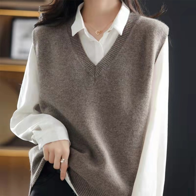 1685女V领马甲背心T恤衫宽松大码针织衫百搭套头时尚新款薄款打底