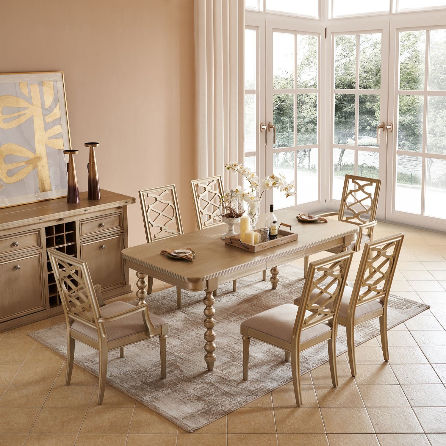 【慕尚甄选】美式轻奢家用长方形餐厅可拉伸餐桌餐椅