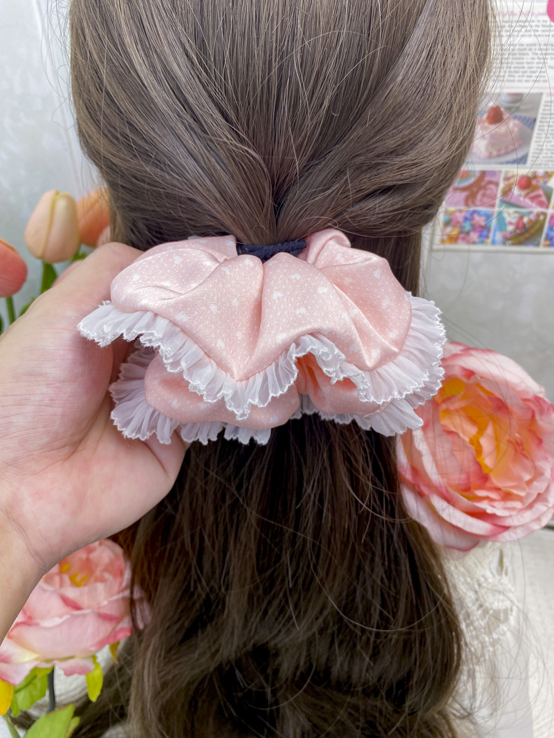元素少女原创设计淡粉色爱心缎面甜妹手作发圈甜美可爱夏款