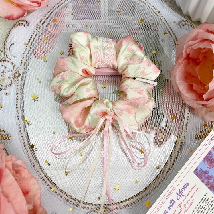 元素少女原创设计缎面蝴蝶结郁金香手作发圈甜美可爱夏款