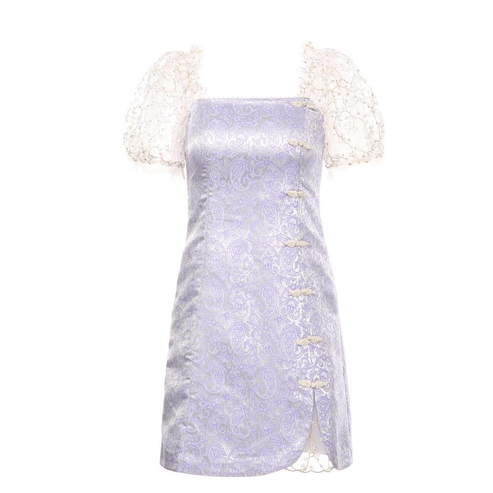 MAXRIENY夏季旗袍连衣裙时尚复古古典中式泡泡袖收腰显瘦裙子