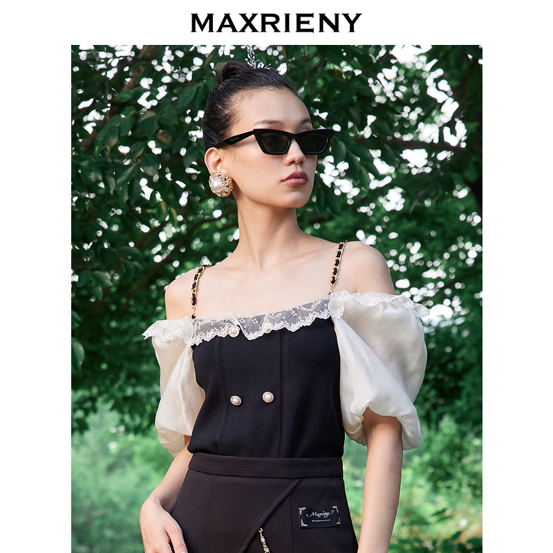 【MAXRIENY】一字肩毛衫夏设计感两穿吊带针织上衣MC87SW291A90