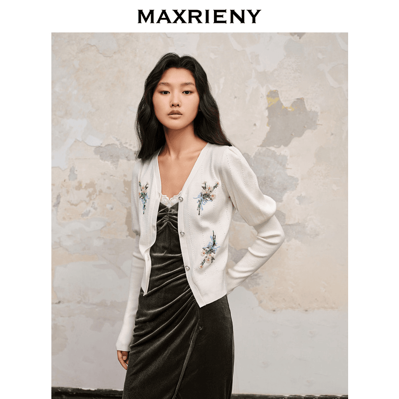 MAXRIENYMAXRIENY田园浪漫花卉针织开衫外套新款薄外搭