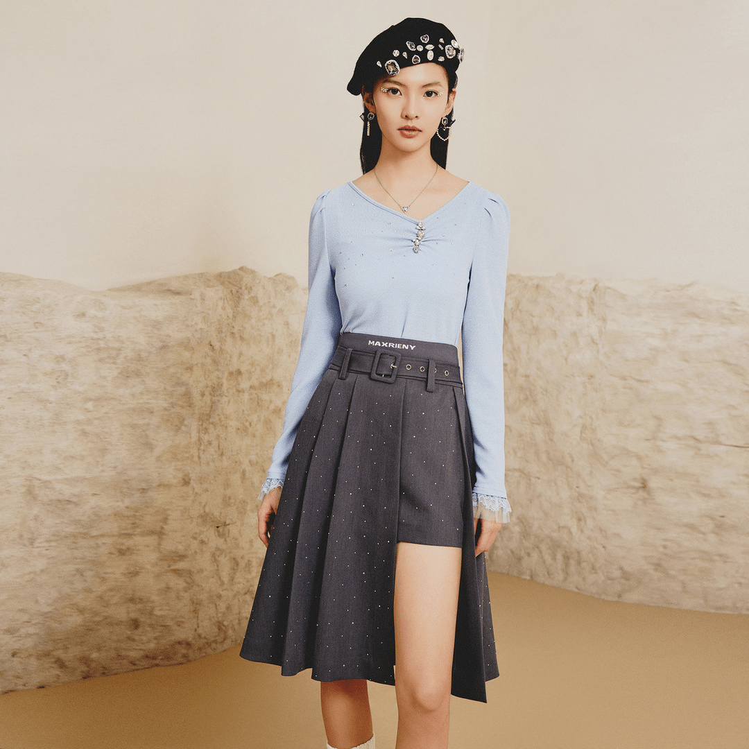 MAXRIENY经典浪漫复古感针织毛衫弹力打底长袖针织衫毛衣休闲百搭