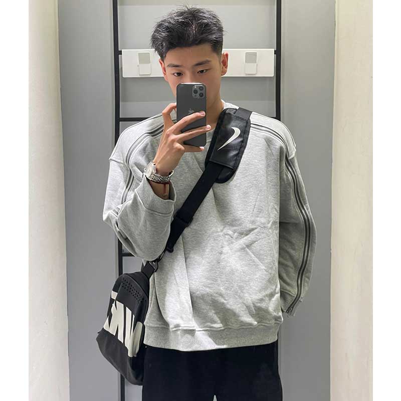 【小扬哥推荐】秋季男上衣花灰色双拉链美式卫衣男秋冬季设计感打底