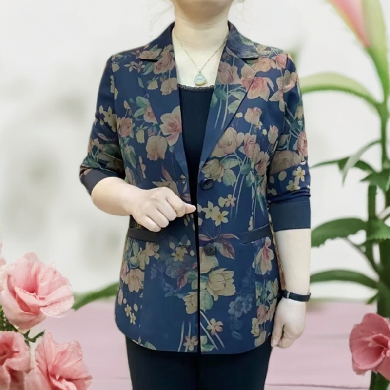 2024春季新款品质花色西装外套时尚气质高档大码女装洋气妈妈装