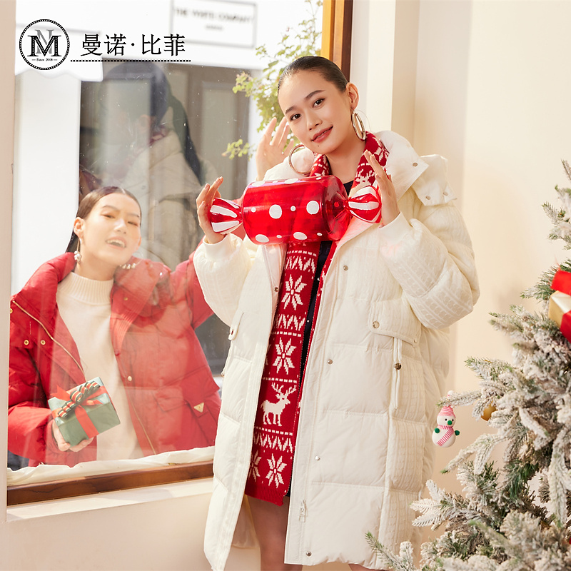 曼诺比菲商场同款冬季中长款羽绒服女加厚保暖外套MECI145100