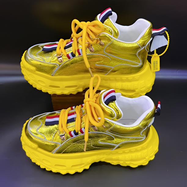 秋季新款ins1老爹鞋头层牛皮男鞋厚底增高金属色运动鞋时尚松糕鞋