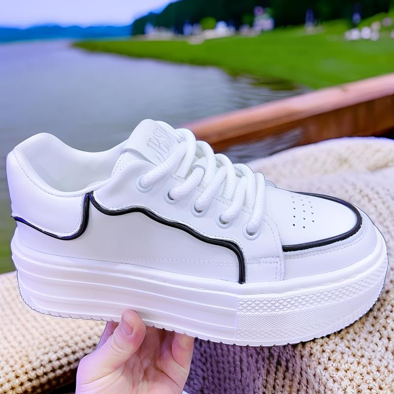 欧货头层牛皮厚底增高小白鞋男ins超火简约百搭休闲板鞋潮面包鞋