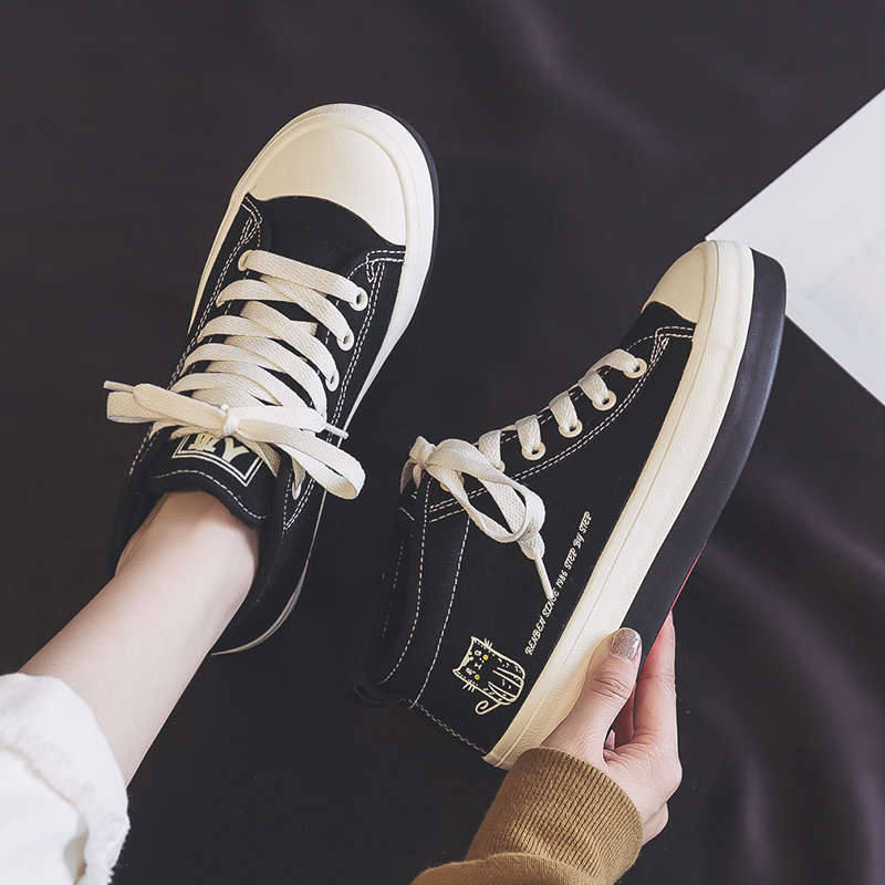 人本冬季加绒保暖棉鞋女学生平底运动棉靴短靴休闲百搭高帮帆布鞋