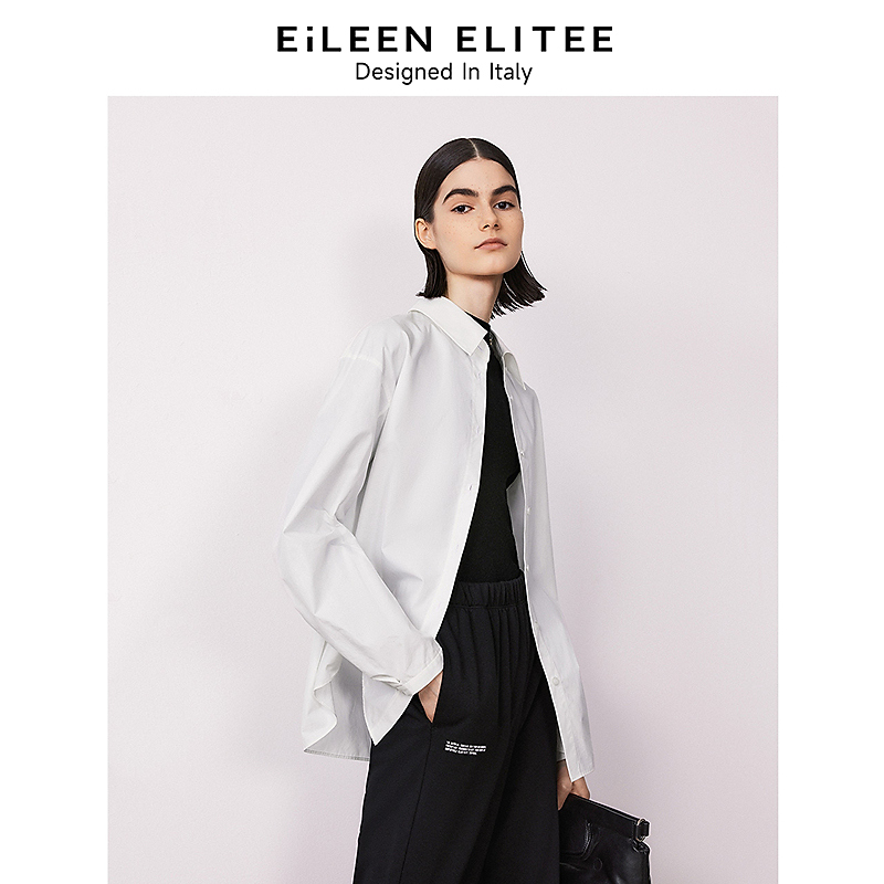 【意大利设计】朗姿棉质复古灯笼袖长袖衬衫上衣外套冬季新款衬衫