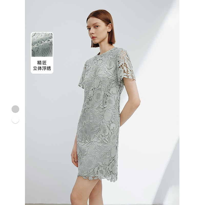 朗姿法式设计感气质蕾丝a字连衣裙夏季新款高级感礼服