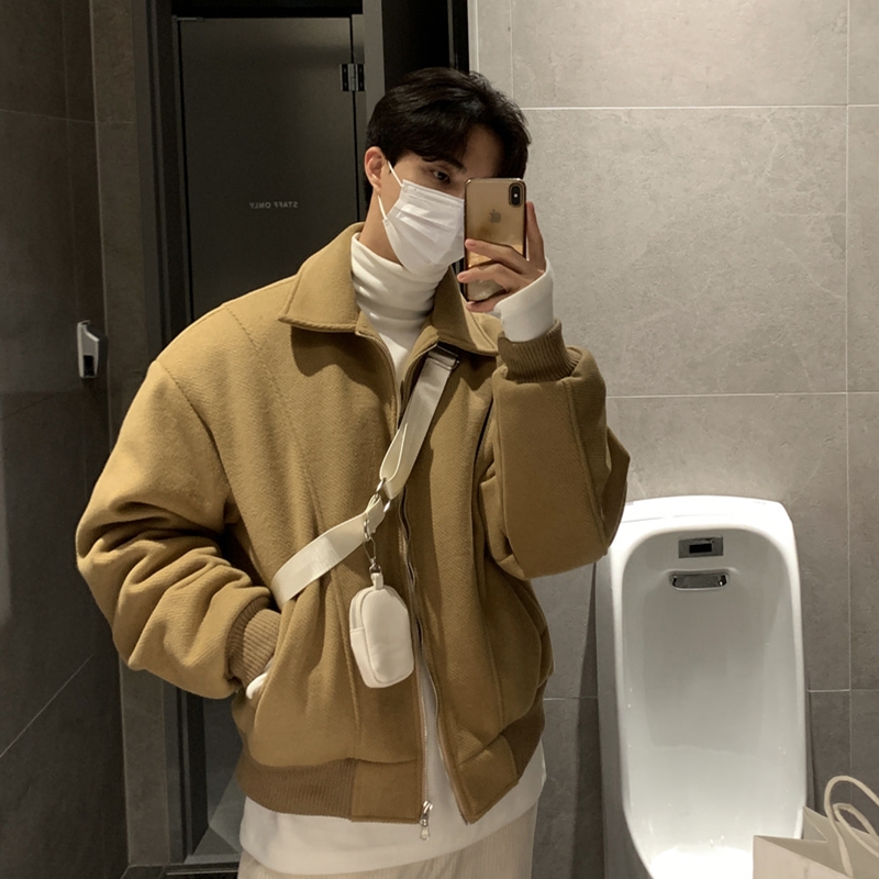 毛呢外套男春秋新款美式高级感痞帅男装短款宽松潮牌百搭呢料夹克