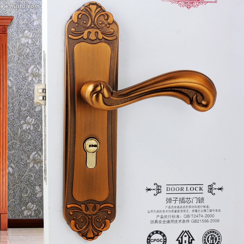 房门静音黄卧室欧式锁古铜三件套把手通用型家用实木门卧室内门把