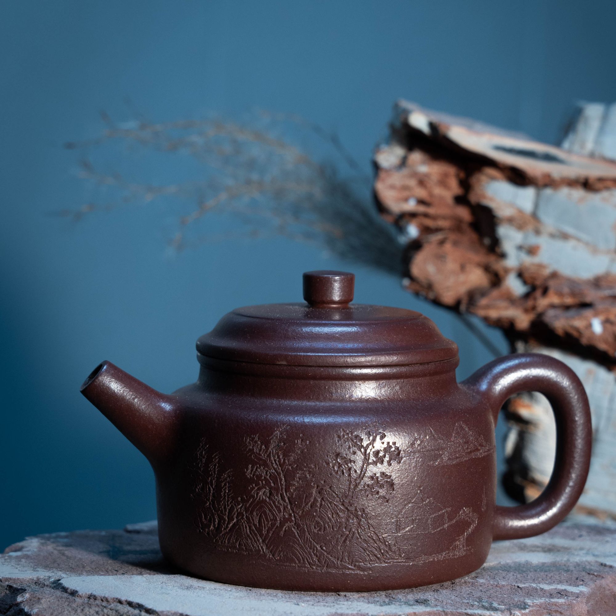 手工宜兴紫砂石红壶德钟壶刻绘茶壶家用茶具礼品