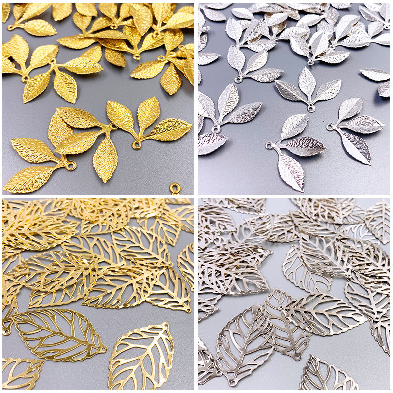 【100个装】古风花片树叶三片叶子配件diy头饰叶子配件