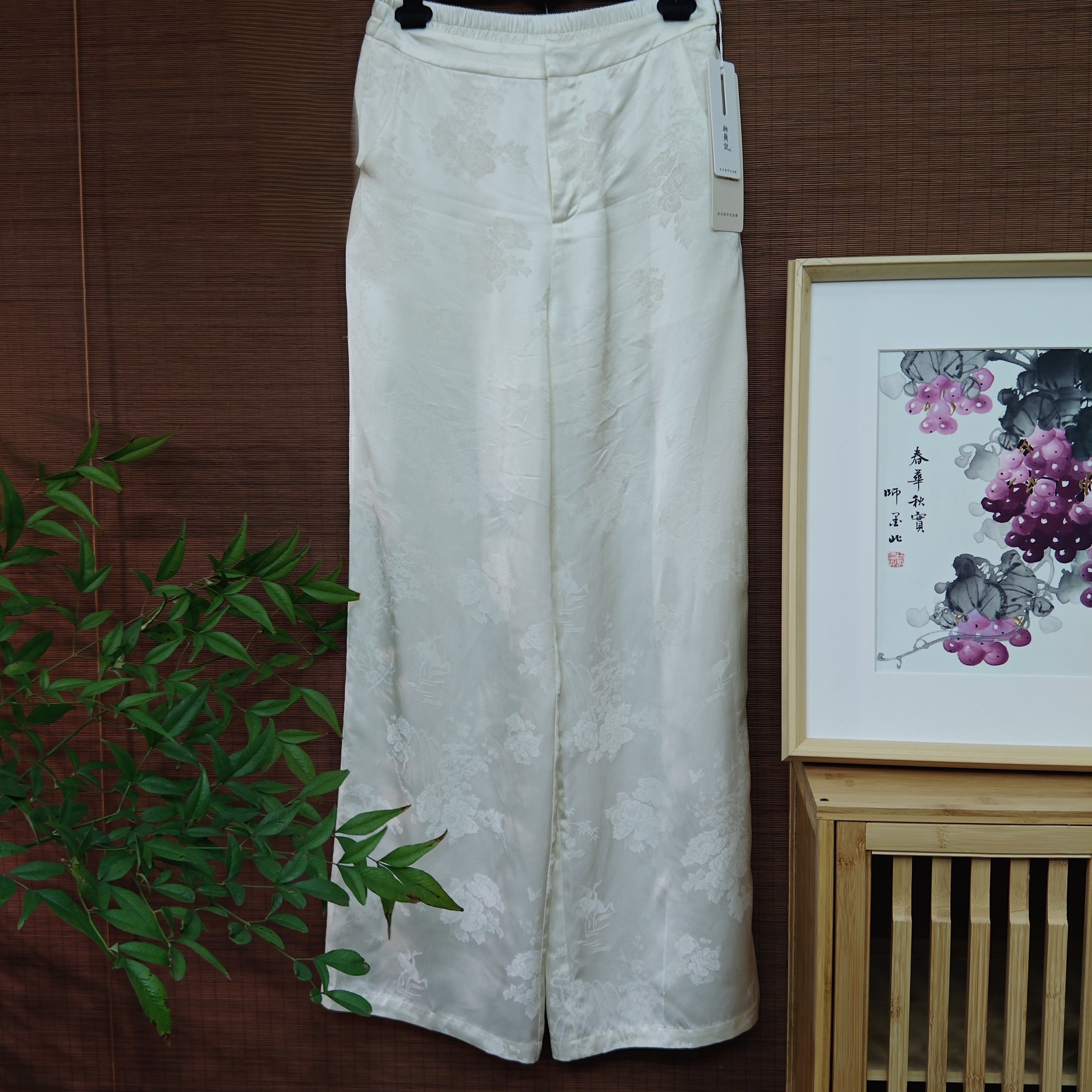金枝牡丹【北北书法】新中式国风阔腿提花裤