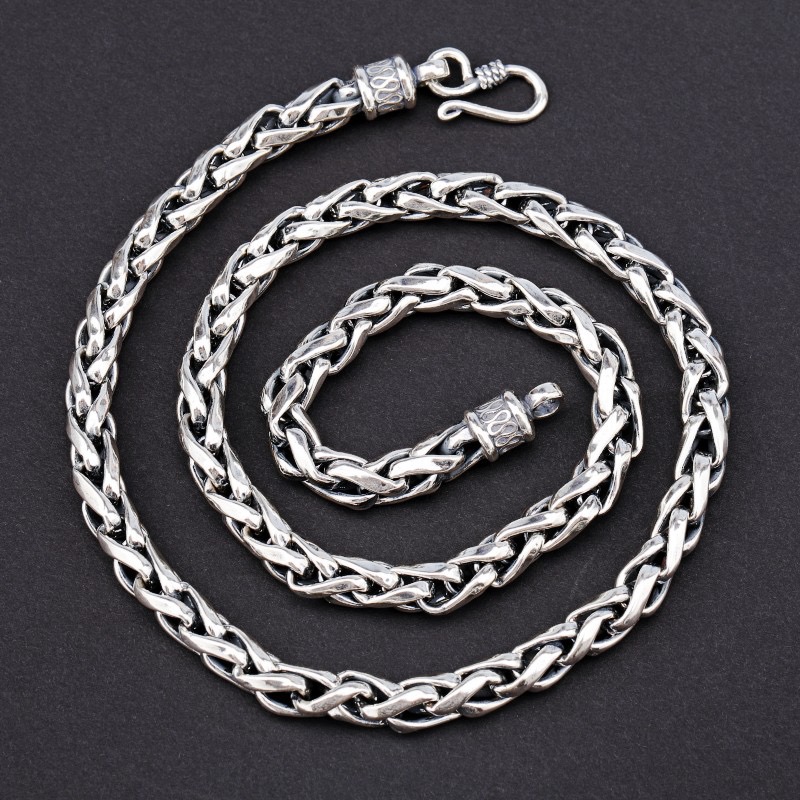 链子925银 纯银925复古编织龙骨项链