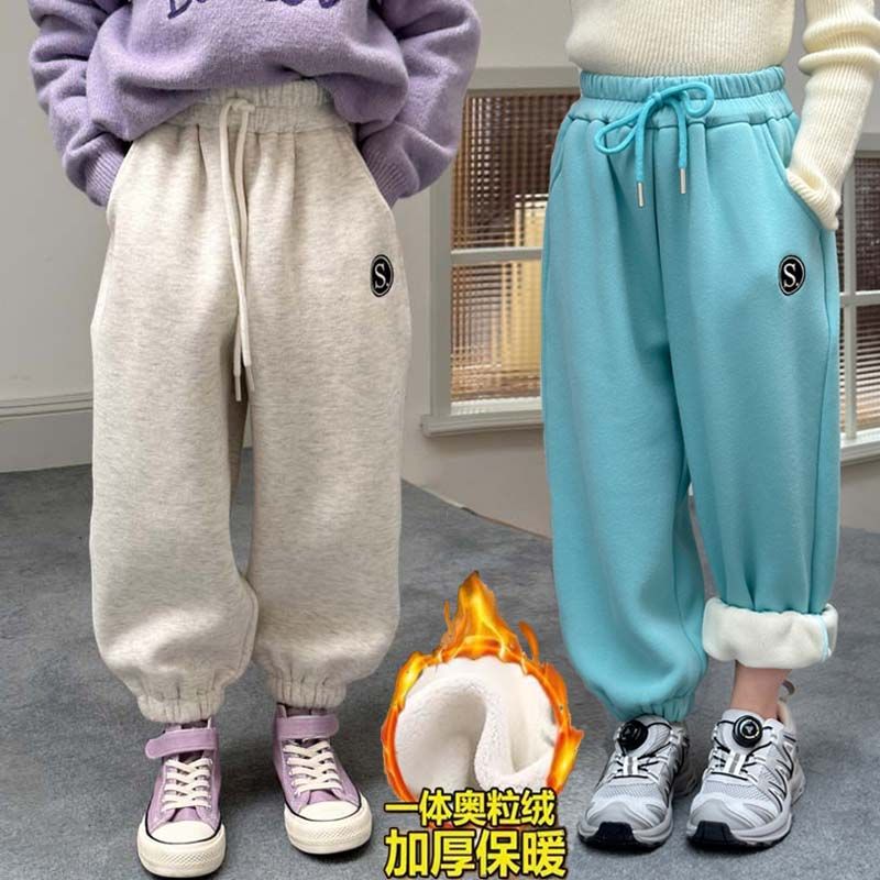 女童洋气休闲加绒百搭运动裤2003冬装新款中大童韩版加厚长裤子潮