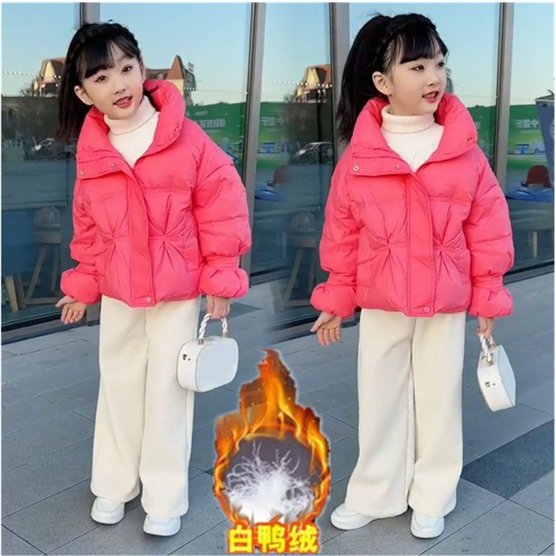 女童冬装羽绒服90绒加厚外套女孩洋气白鸭绒儿童羽绒服上衣中大童