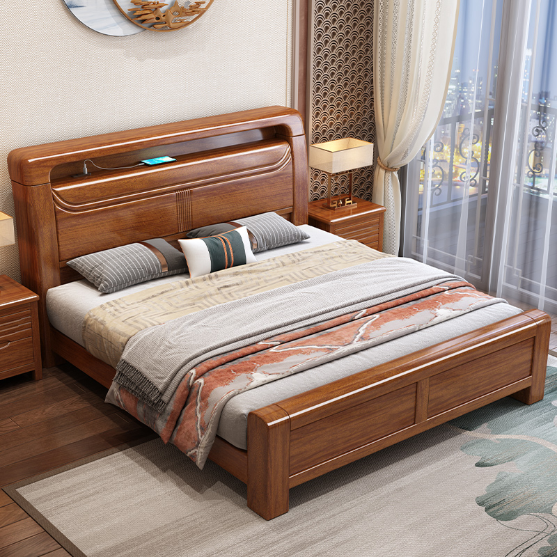 新中式胡桃木主卧室家用现代简约轻奢大床主卧加厚室床工厂直销床