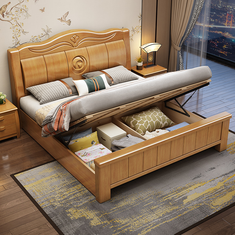 中式实木床现代大床主卧双人床家用实木出租房用工厂直销储物床