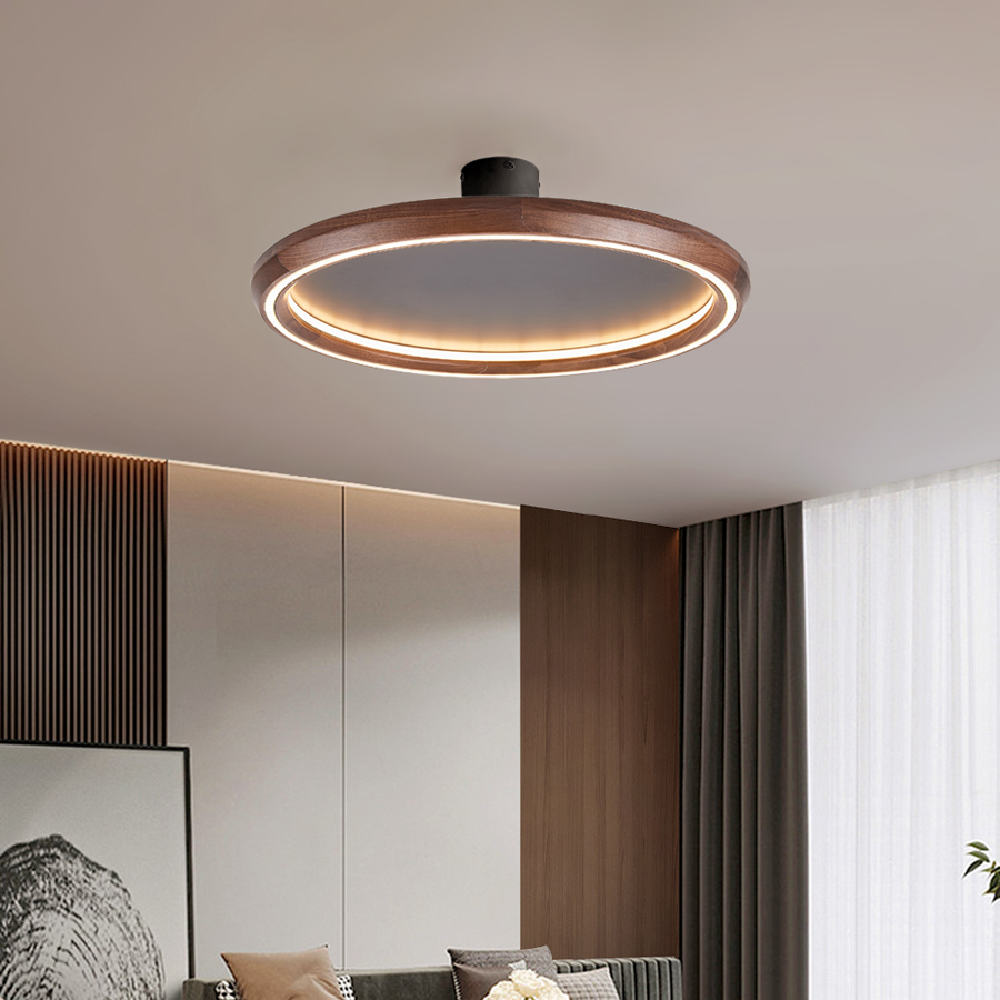 福灯堡中古风胡桃木美拉德吊灯大气餐厅卧室原木风客厅简约圆形灯