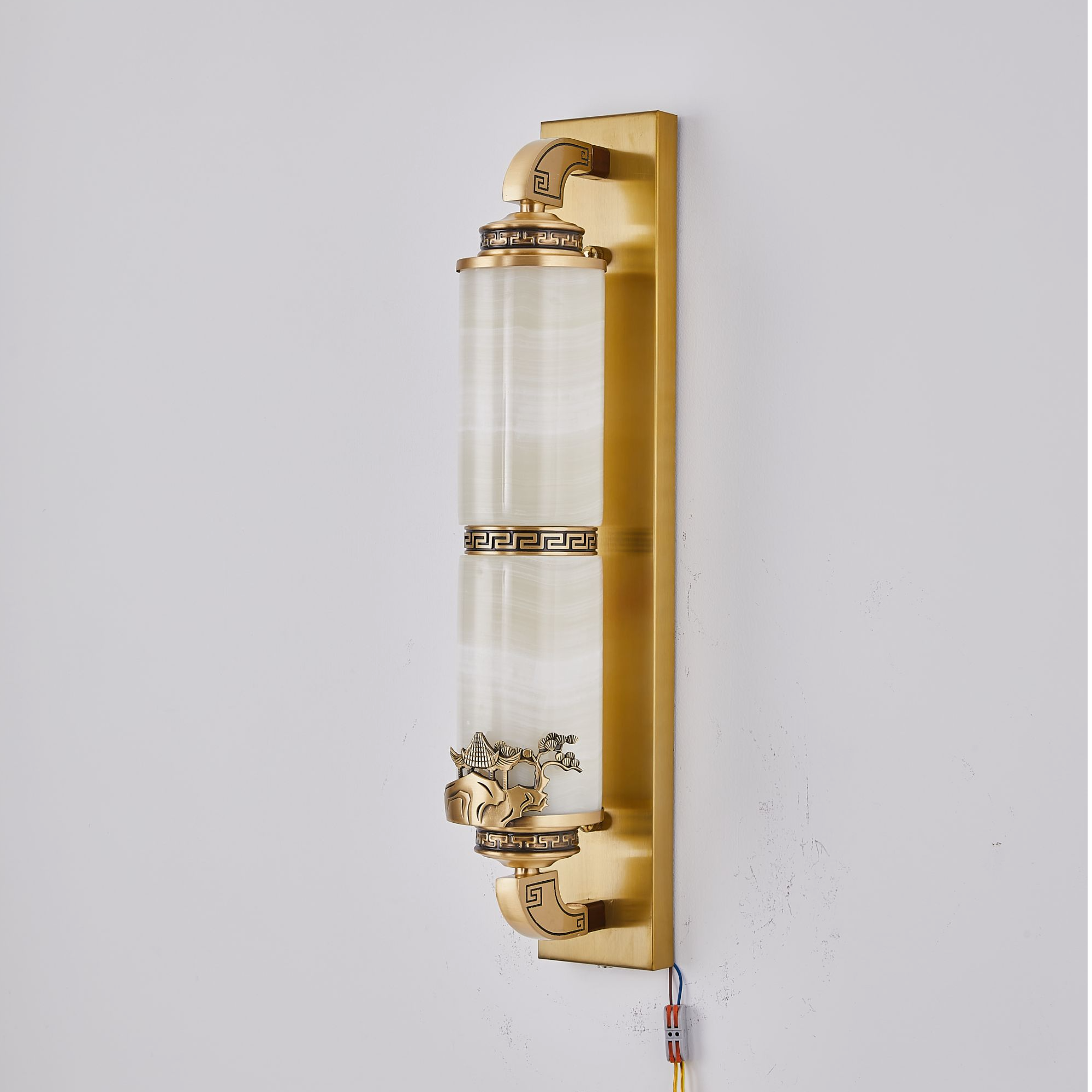 福灯堡轻奢玉石客厅主卧壁灯新中式卧室玄关铜墙灯中国风铜灯饰灯