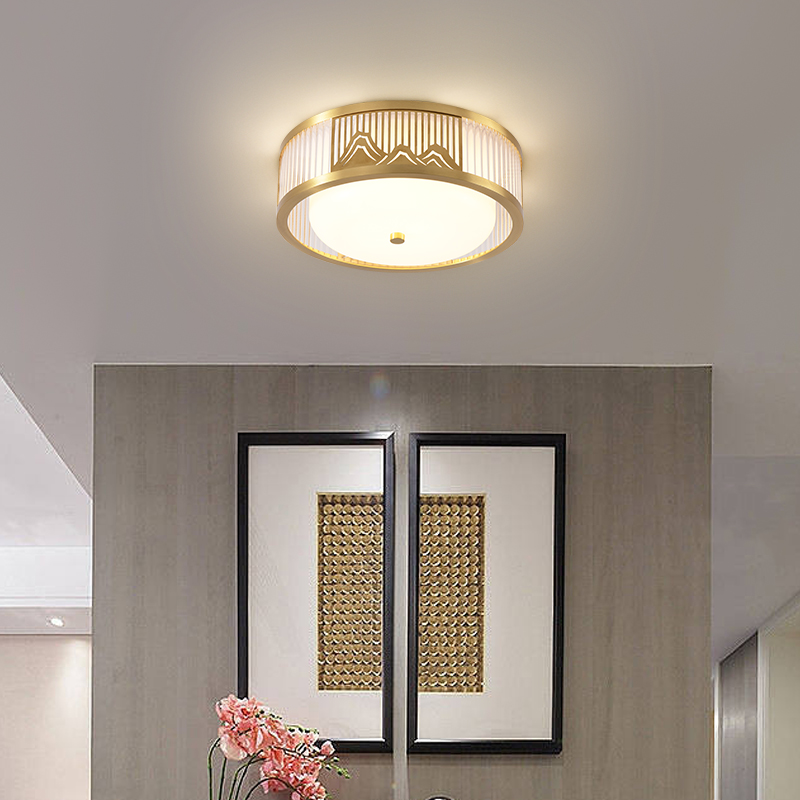 新中式铜过道灯中古风玄关走廊江山LED新款大气入门户禅意吸顶灯