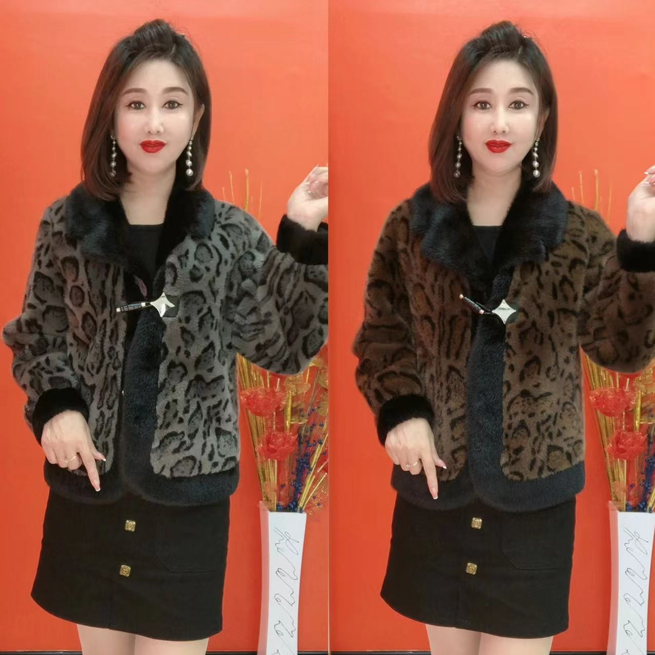 099黑边西服领豹纹外套