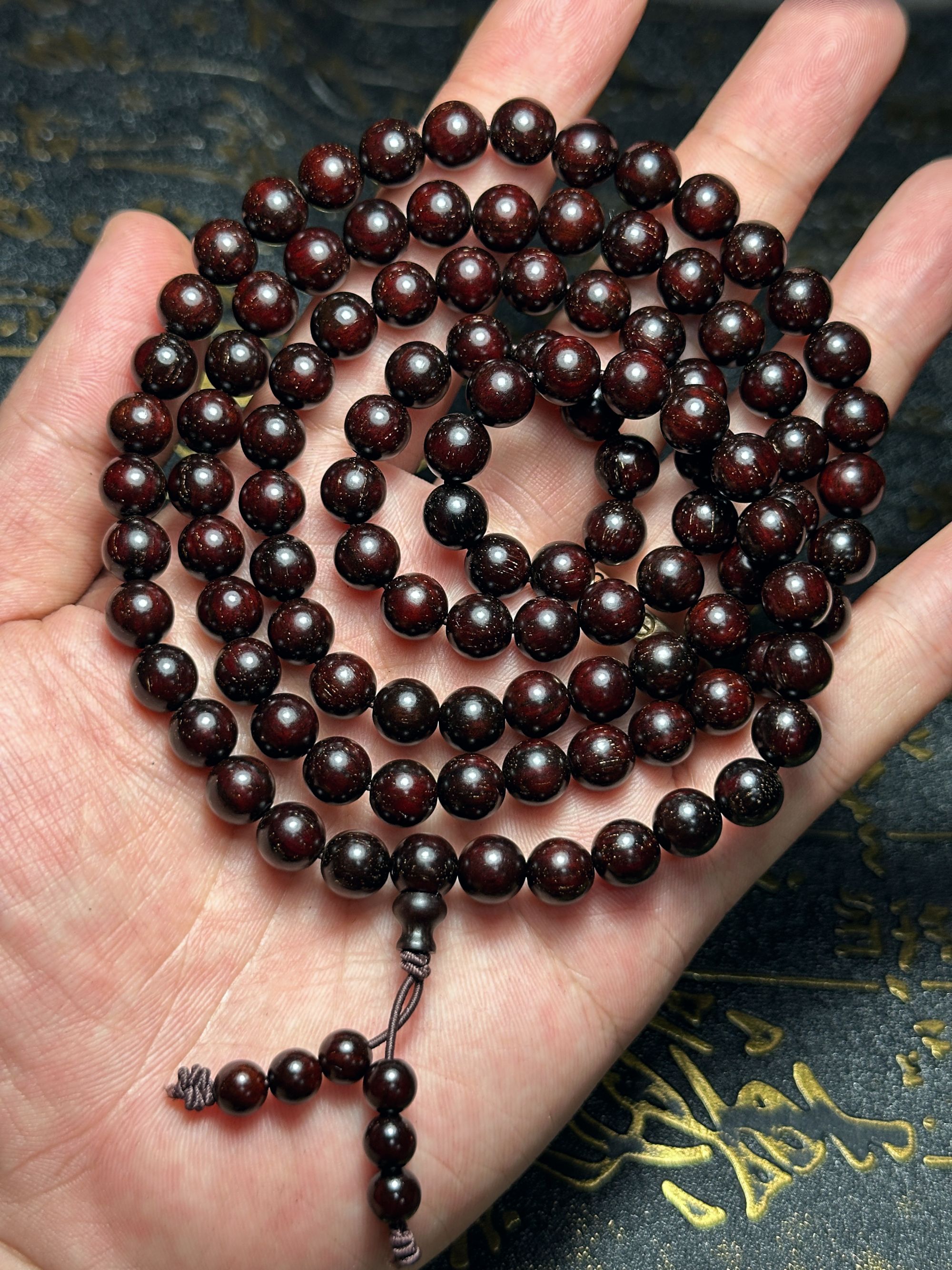 星玺印度小叶紫檀手串8mm108颗高油密泥料小满金星款男女通佩戴