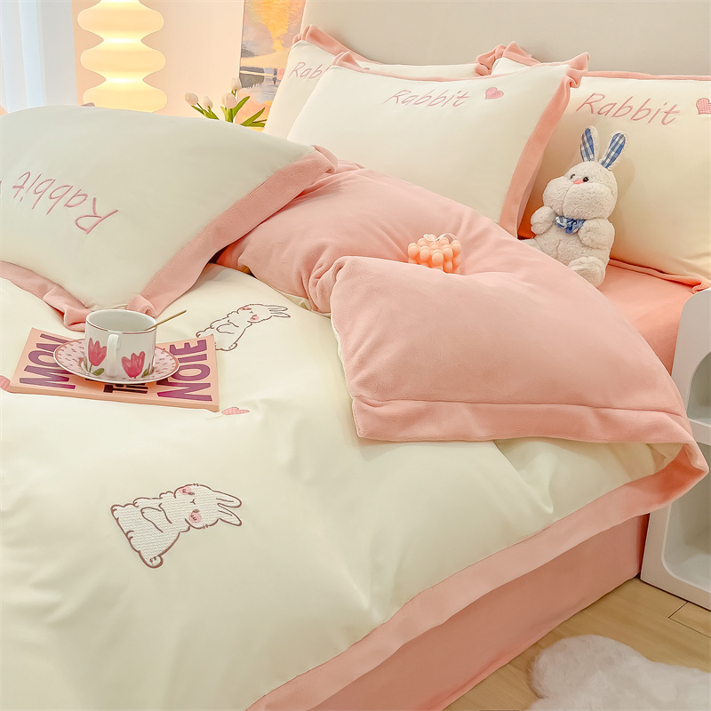 【三件套】A棉B绒加厚小清新公主风奶绒单人三件四件套加绒女生宿舍
