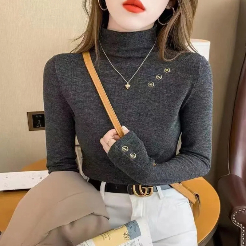 2023秋冬新款半高领内搭德绒打底衫女洋气中年妈妈保暖纯色打底衫