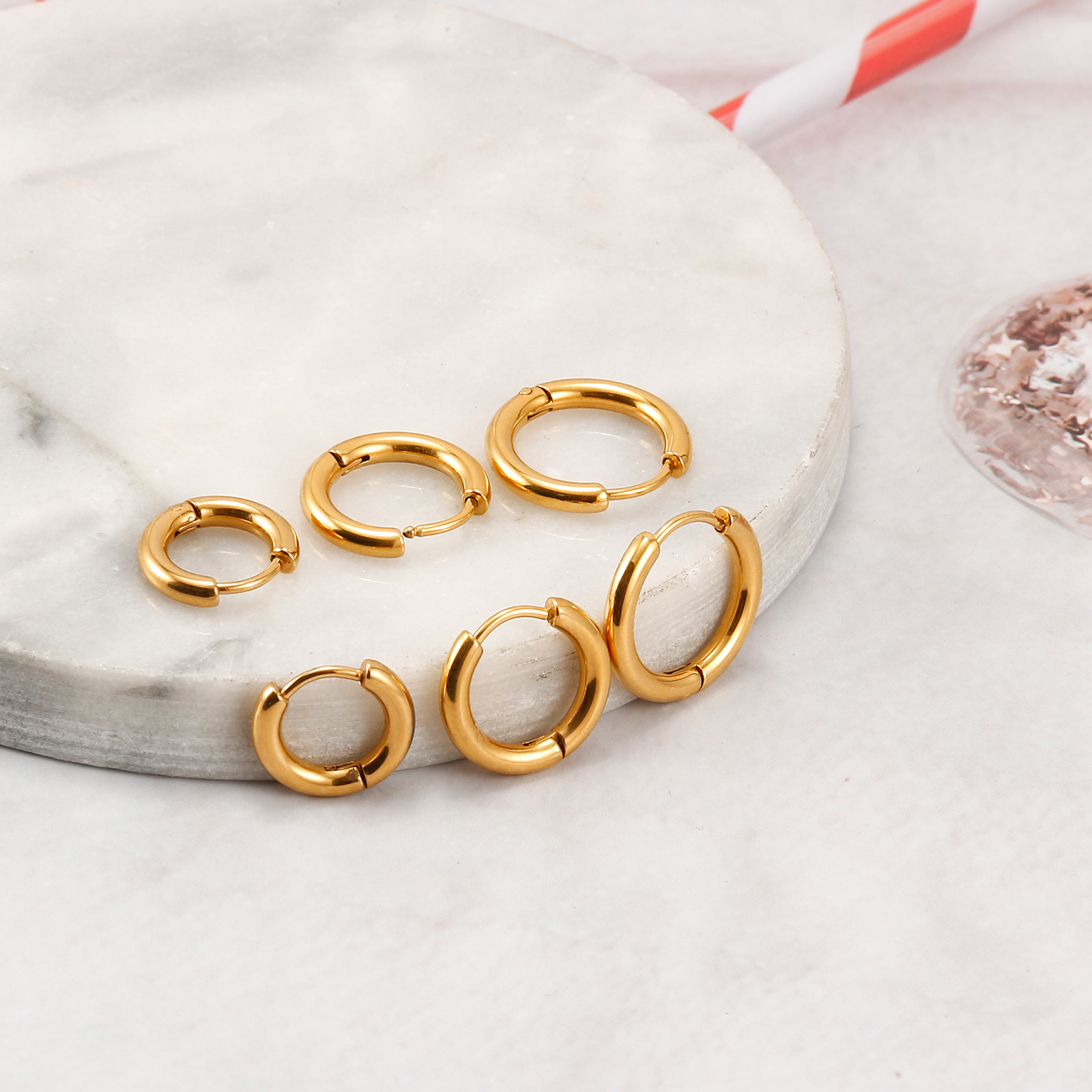 铜合金耳饰 铜合金（3对）耳扣气质时尚百搭精致欧美素圈耳环耳圈