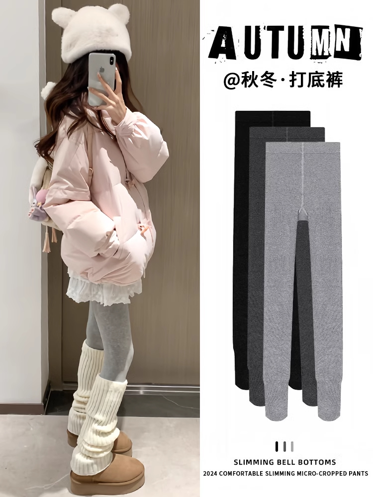 灰色高腰打底裤女秋冬季加绒加厚保暖秋裤外穿显瘦连脚弹力紧身裤