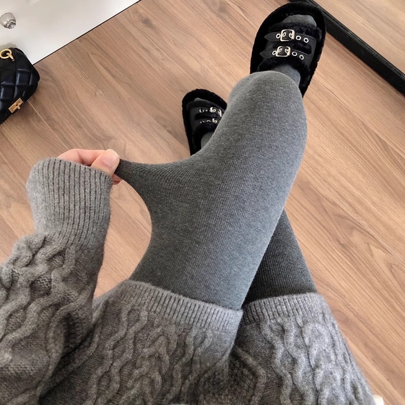 灰色连裤袜高腰打底裤袜女竖条纹显瘦保暖踩脚棉安全裤袜春秋装