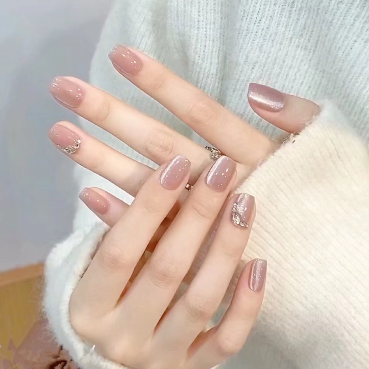 15【短短T】30片流沙钻手工猫眼穿戴甲