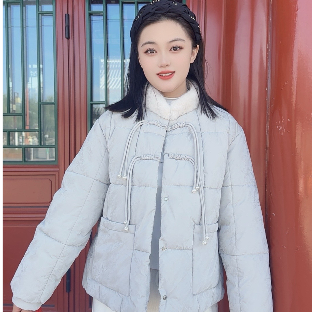 908国风刺绣盘扣24年新款新中式毛领棉服加厚保暖棉服女外套百搭