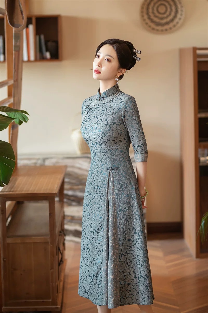 景妍 新款日常新中式改良版复古气质长款旗袍