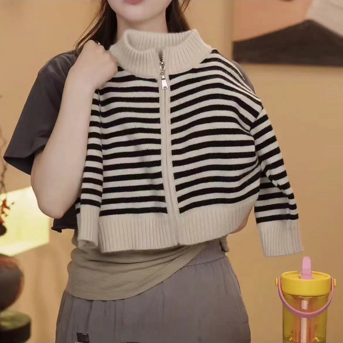 儿童外套秋冬2024新款宝宝毛衣开衫男童秋季小童条纹上衣男孩秋装