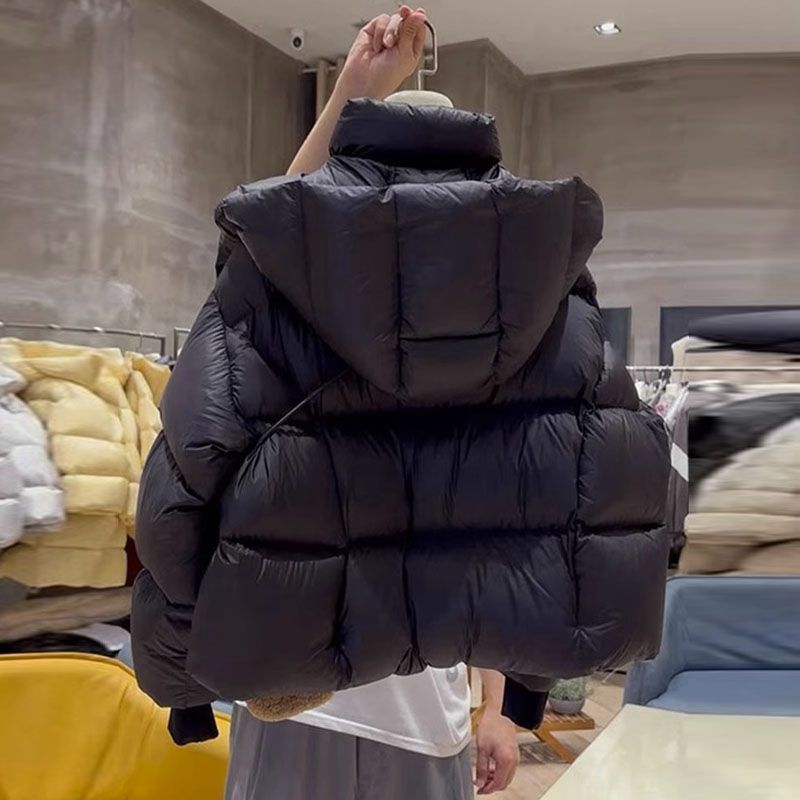 拉克鸭咖色连帽面包服羽绒服冬季新款女装高级感超好看小个子短款