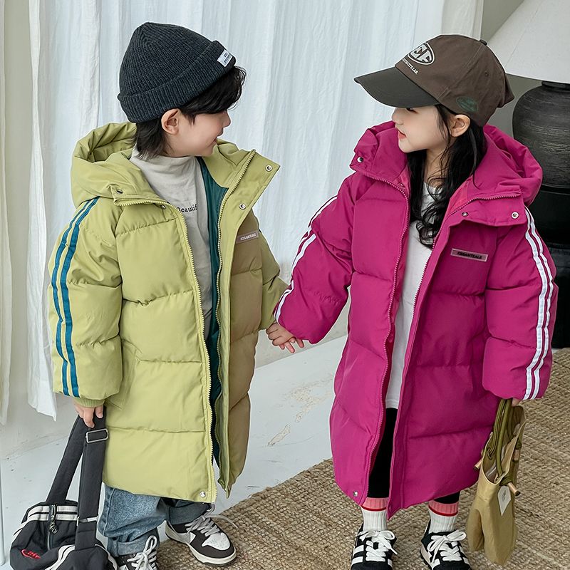 新款2023新款儿童羽绒服男童宝宝小童加厚外套女童中大童长款衣冬