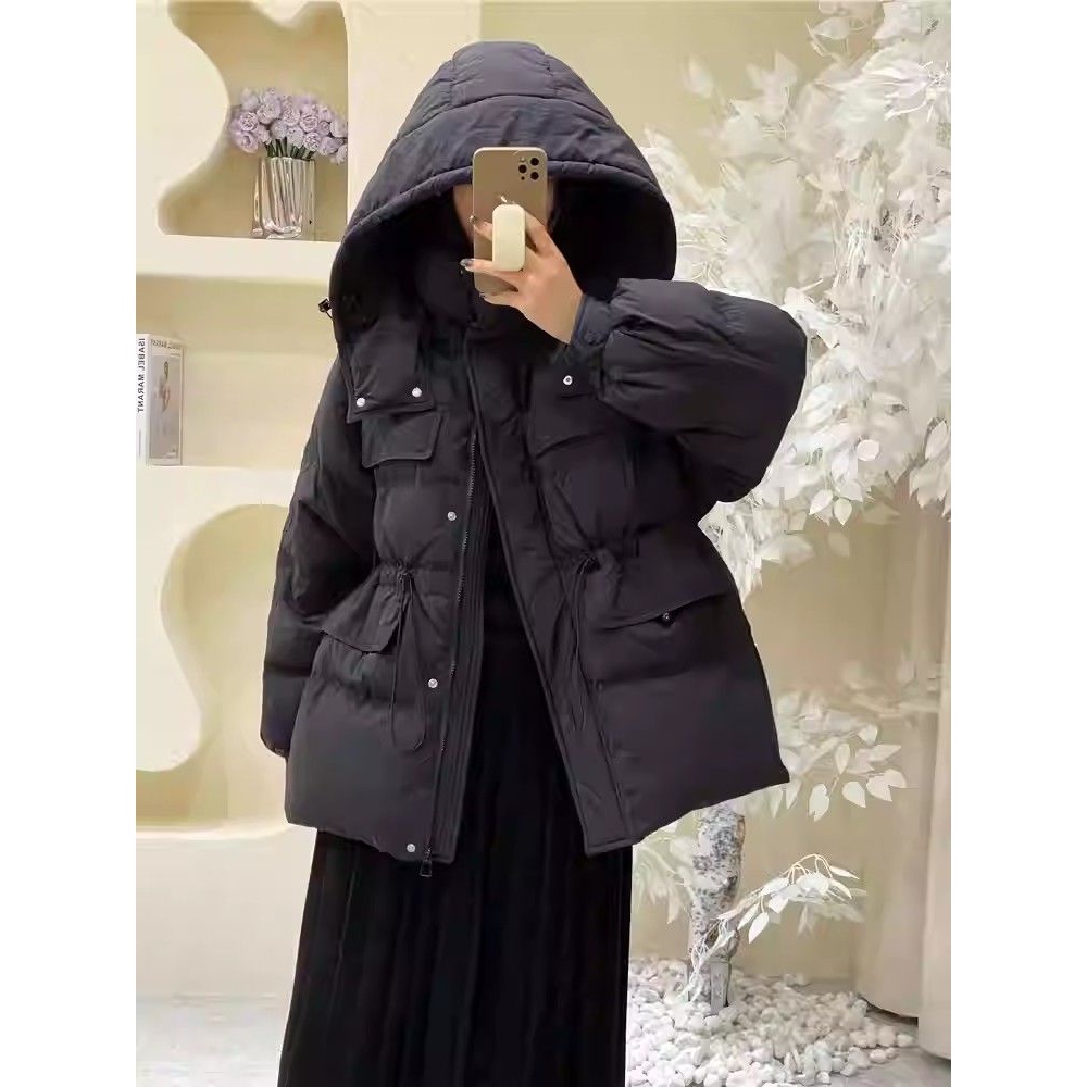 快乐2023新款韩系芋泥紫收腰羽绒服女常规款冬装加厚连帽外套