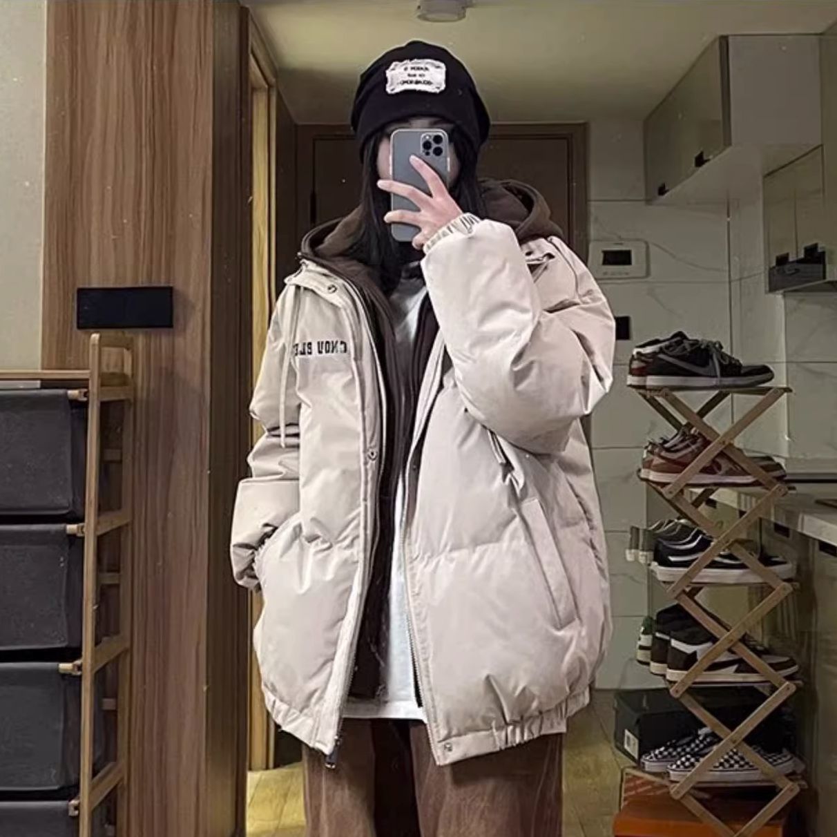 加厚美式高街oversize羽绒服女冬季新款学生假两件加厚保暖休闲复