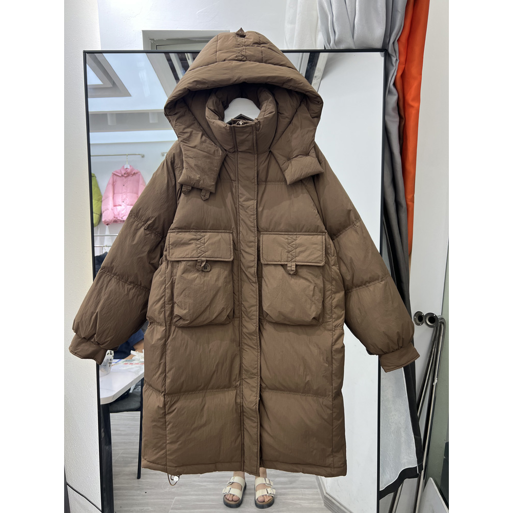 快乐2023年韩版反季新款羽绒服女中长款连帽白鸭绒过膝加厚宽松