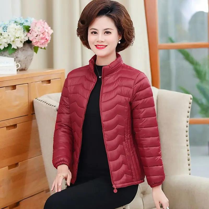 中老年女士修身轻薄羽绒衣服羽绒衣服短款外妈妈装加大加肥立领羽