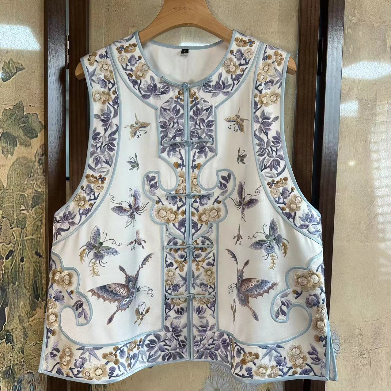 a194【如意家香云纱】重工刺绣马甲时尚复古宽松中式民族风气质