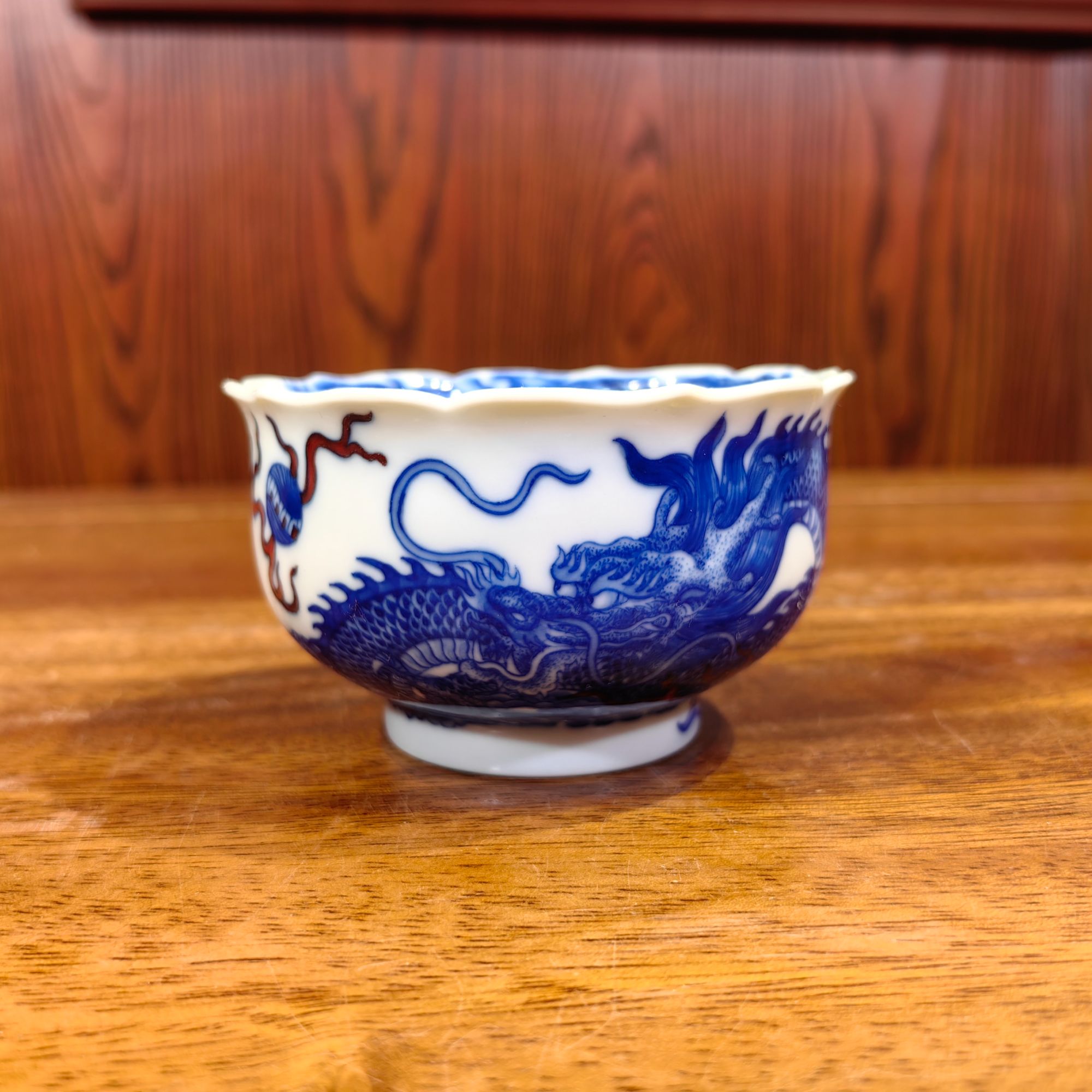 自成堂柴窑青花双龙主人杯 手工雕花口卢氏杯 单杯 茶杯
