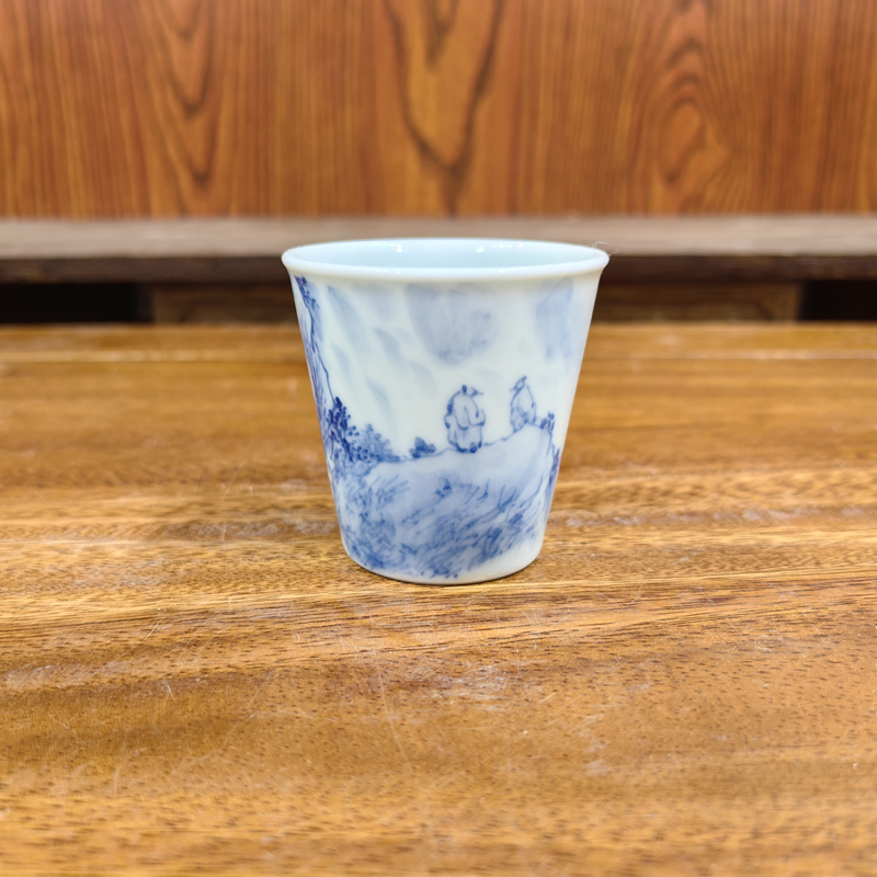 柴窑青花意境山水主人杯 直升杯 小杯子 品茗杯 省级大师 袁军