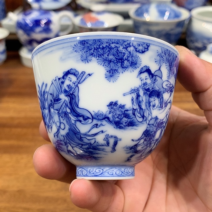 晓竹窑青花三仙戏金蟾